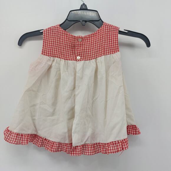 Vtg Girls Red White Gingham Baby Dress Smocked Sleeveless - Picture 2 of 15